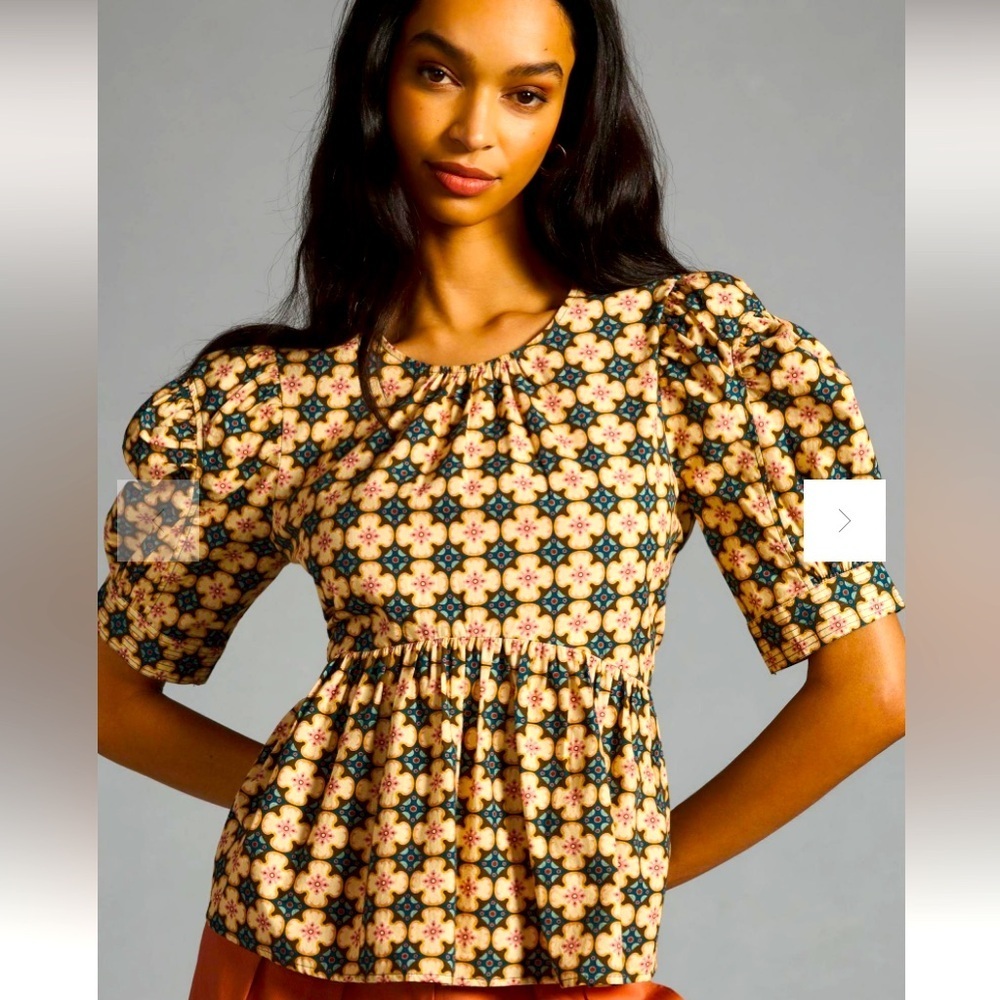 Floral Puff Sleeve Top by let me be Anthropologie button detail spring boho $120